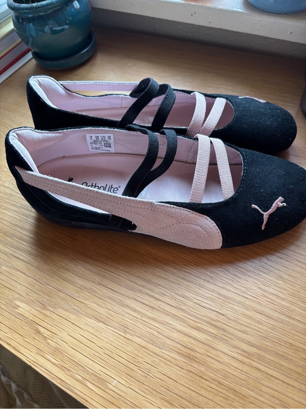 Puma Black and Light Pink Women's Ballet Flats with Straps